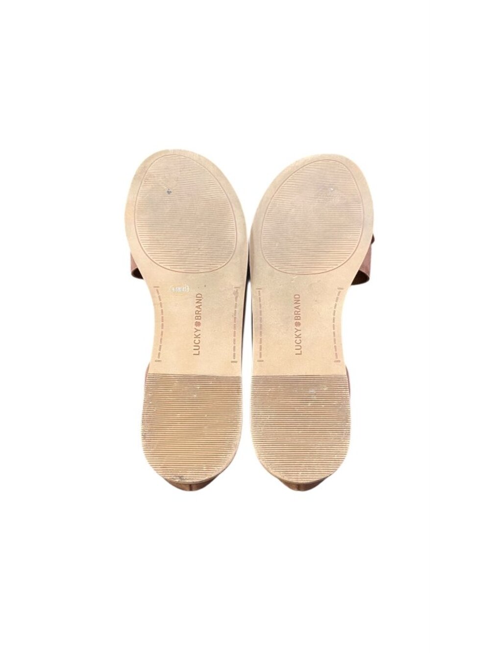 Lucky Brand Fentin 2 Flat Leather Sandals Latte Brown Size 9 Spring Neutral Boho - Picture 10 of 12